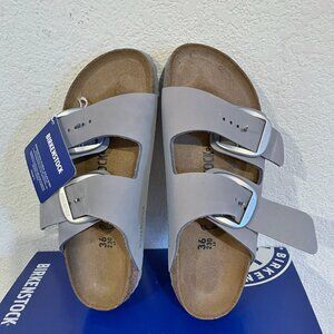 NEW Birkenstock Arizona Big Buckle Nubuck Leather Slide Sandal NIB Dove Gray 36